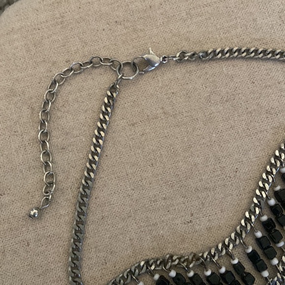 Turquoise, Black, White Beaded Chain Metal Statement Necklace - Picture 6 of 6